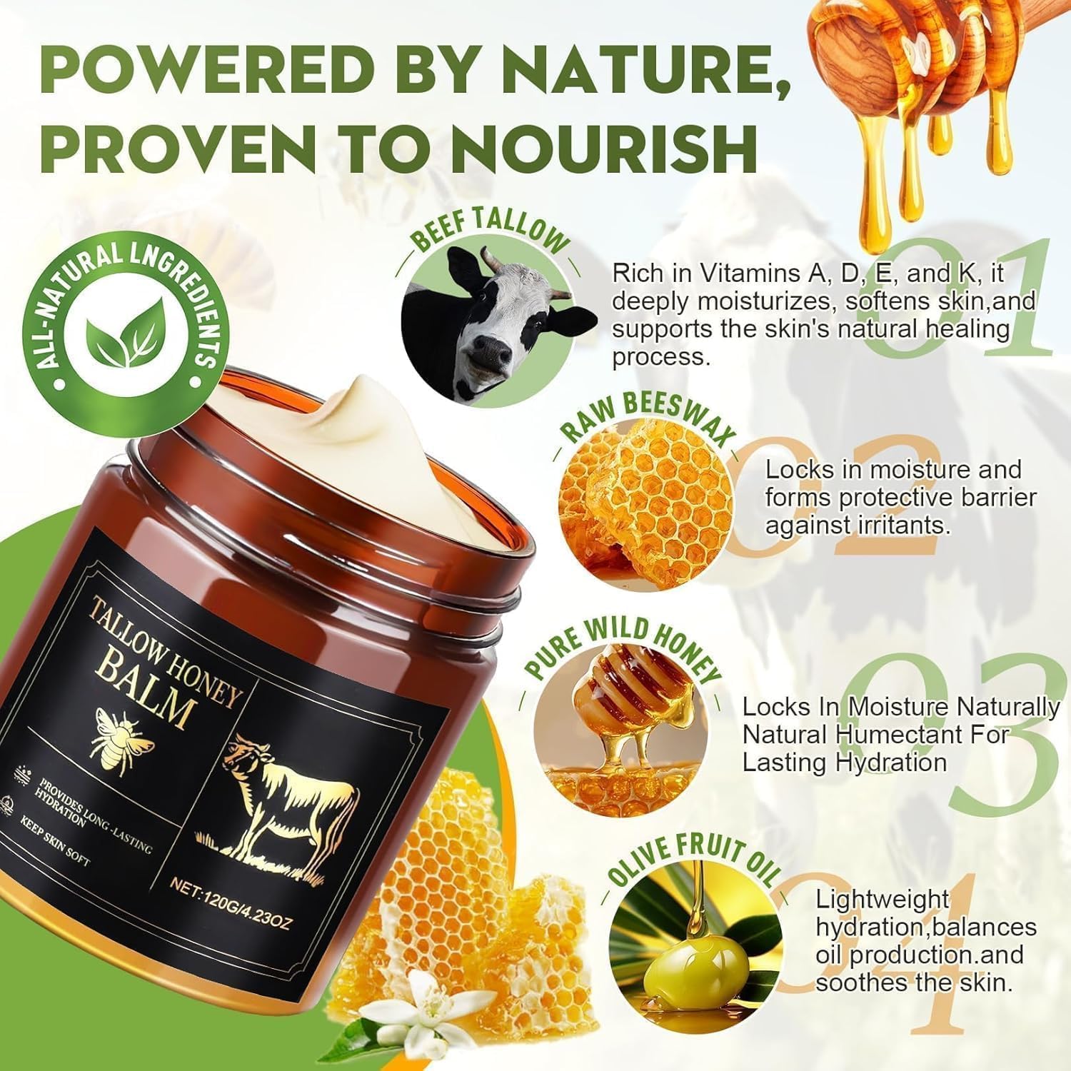 WOMEIKI Beef Tallow for Skin,Organic Whipped Beef Tallow Face Moisturizer with Raw Honey and Beeswax,Natural Grass Fed Tallow and Honey Balm,Moisturizer for Face,Body (Unscented)