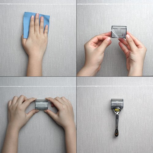 LUEXBOX 2 Pcs Plastic Razor Holders with Cover for Shower Wall, Self Adhesive Waterproof Razor Rack for Bathroom, Compatible with Fusion 5 Proglide, Mach 3 Classic(Grey)