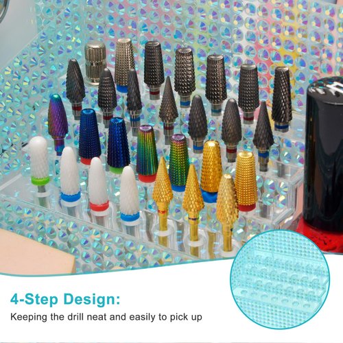 ANRUI Nail Drill Bit Holder, 28 Holes Plastic Nail Drill Machine & Bits Storage Case, Professional Nail Desk Organizer for Manicure Tools Gift for Women and Girls- Diamond Blue