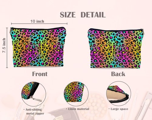 Lacosu Colorful Neon Leopard Print Rainbow Makeup Bag Cosmetic Bag Zipper Pouch Toiletry Bags,Leopard Print Gifts for Women Teen Girls