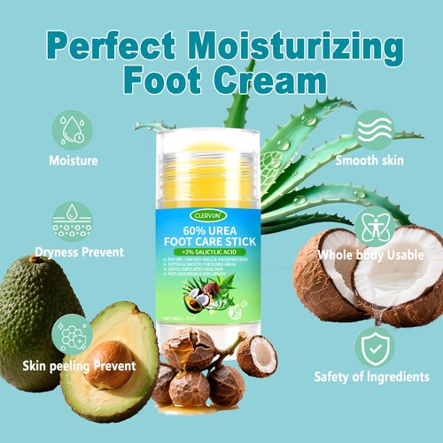 CLERVUN 60% Urea Cream Stick with 2% Salicylic Acid, Anti-Cracking Foot & Hand Cream Moisturizer for Dry Cracked Heel Feet, Knee, Elbow, Foot Balm Stick for Callus Remover & Dead Skin Softener (2)