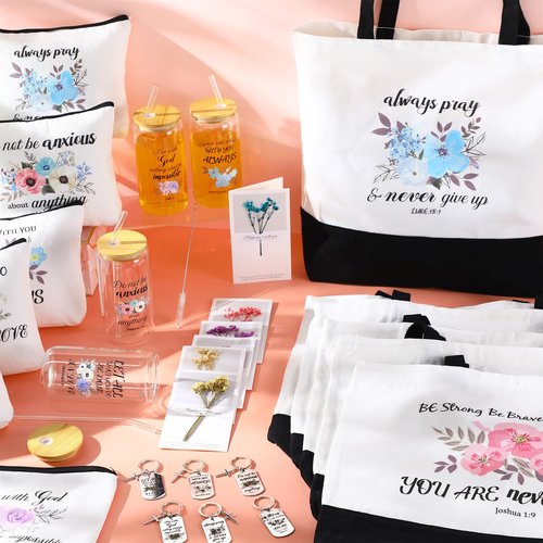Aliceset 30 Pcs Christian Gifts for Women Inspirational Religious Gift Set Christmas Thanksgiving Present Bulk Included Bible Cola Cup Canvas Bag Cosmetic Bag Keychain Greeting Card for Women Mom