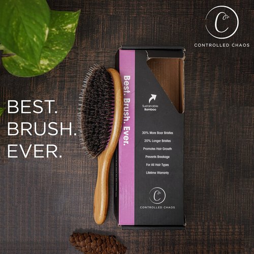 Controlled Chaos Boar + Nylon Bristle Hair Brush–Wooden Bamboo Hair Brush for Women & Men, Detangling Brush for Any Hair Type