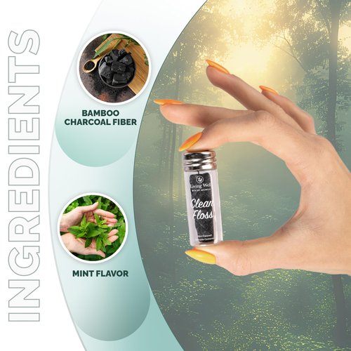Living Well Bamboo Charcoal Dental Floss – Natural, Vegan, Biodegradable, PFAS-Free – Eco-Friendly Floss with Glass Jar – Zero Waste Oral Care