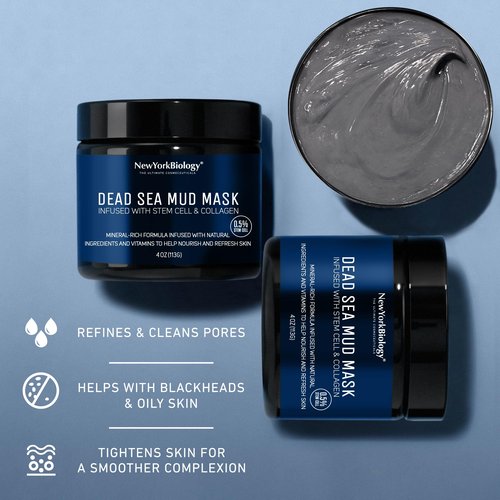 New York Biology Dead Sea Mud Mask for Face, Body | with Stem Cell and Collagen | Spa Quality Pore Refiner for Oily Skin | Natural Skincare for Women, Men | Tighten Skin | 4 oz