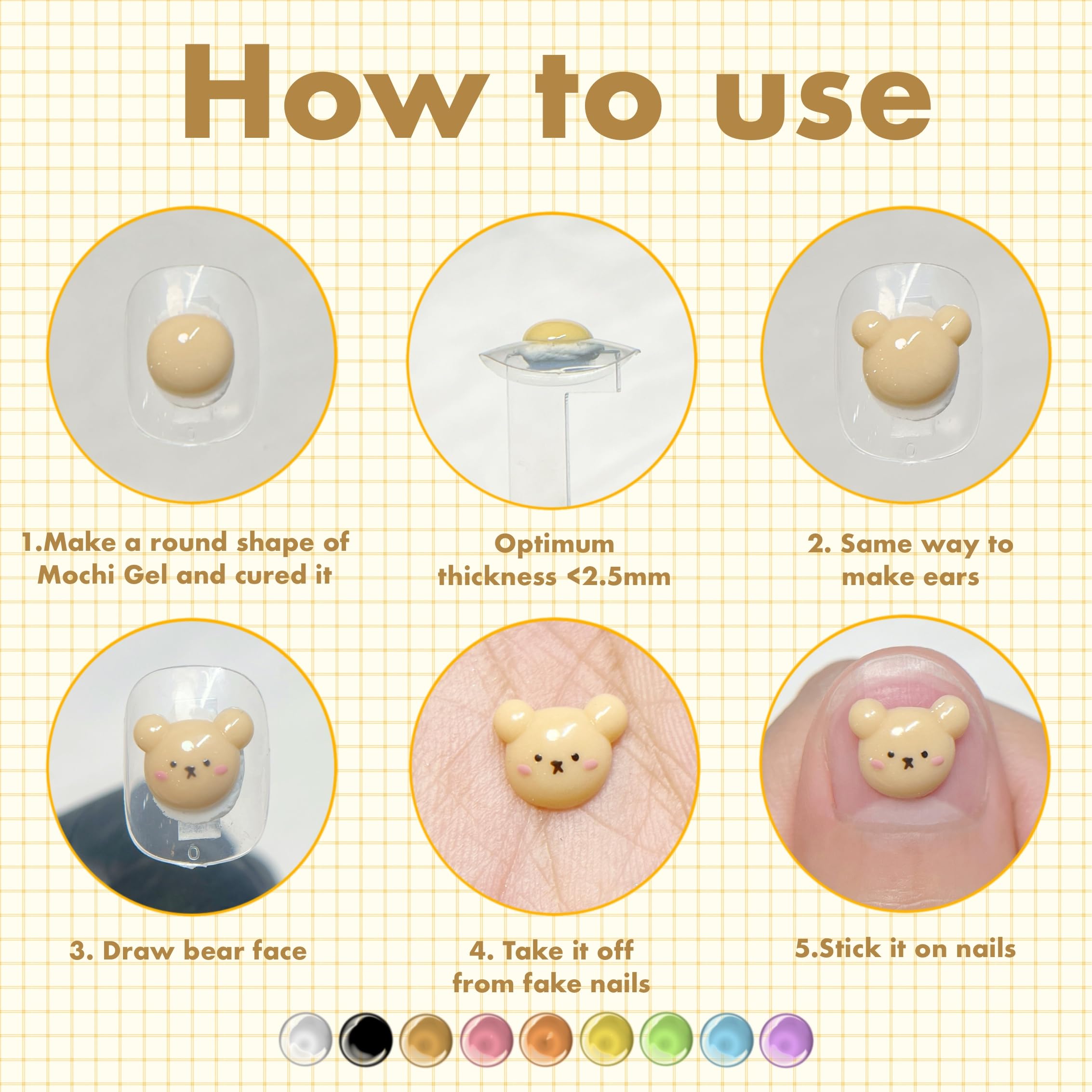 YJMyujimi Mochi Gel 3D Sculpture Paint Set, 9 Essential Colors, Self Leveling Texture, Mixing Compatible,DIY at home, Nail salons technicians UV curable