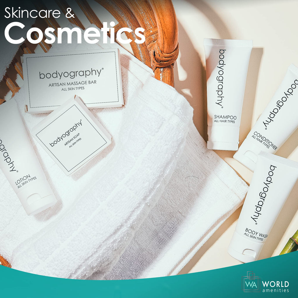 World Amenities - Bodyography blanc- Bulk Body Wash | 50 Count, 1.4oz | Vanilla White Tea, Mini Travel Size Toiletries (100% Recyclable Tube with Flip Top Cap) Hotel Amenities.
