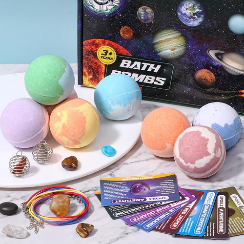 Toylink Galaxy Bath Bombs for Kids with Surprise Inside Space Toys, 8 Pack Planet Bath Bombs with Solar System Gemstones Organic Bubble Bath Fizzies Birthday Christmas Gifts for Boys Girls