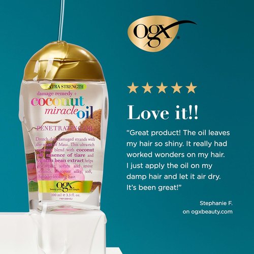 OGX Extra Strength Coconut Miracle Oil - Hydrating Anti-Frizz Hair Treatment for Coarse, Dry Hair | 3.3 Fl Oz