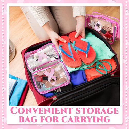 Reginary 20 Pcs Breast Cancer Awareness Clear Makeup Bag Favor, Transparent PVC Waterproof Travel Toiletry Bags with Pink Ribbon Design for Women and Girls, Cancer Survivor and Charity Event Gifts