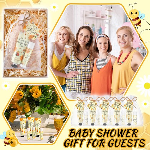 Dansib 24 Sets Honey Hand Cream and Lip Balm Gift Bee Themed Baby Shower Party Favor for Guest Thank You for Bee-ing Travel Size Hand Lotion and Lip Balm Bulk Honey Baby Shower Birthday Party Supplies