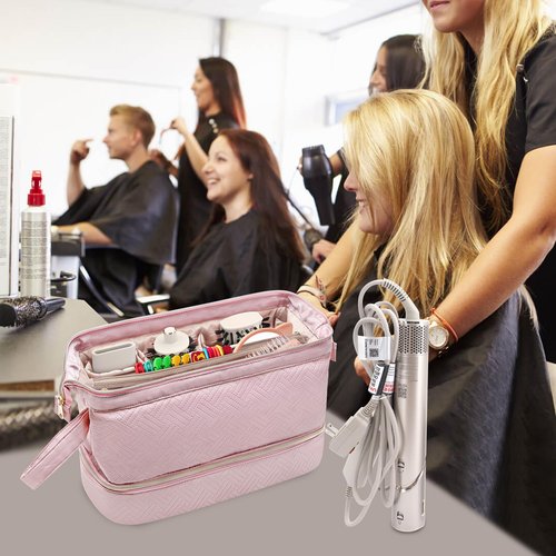 Fasrom Travel Case Compatible with Shark Flexstyle Hair Dryer, Wide-open Hair Tools Bag Compatible with Dyson Airwrap Attachments Storage for Women Travel Essentials, Pink (Patent Design, Bag Only)