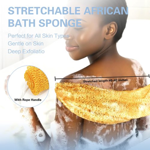 African Net Sponge Authentic 3 Pieces Exfoliating Body Scrubber African Net Sponge with Knots African Exfoliating Net Bath Sponge with Travel Bag (Black,Green,Blue)