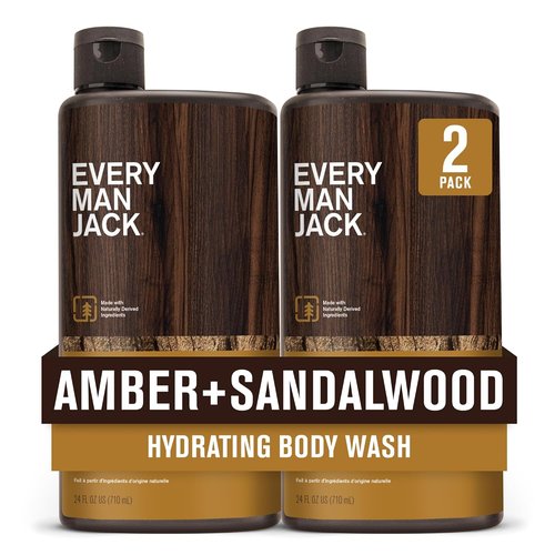 Every Man Jack Amber & Sandalwood Hydrating Body Wash - Nourish & Cleanse All Skin Types | 24oz (Pack of 2)