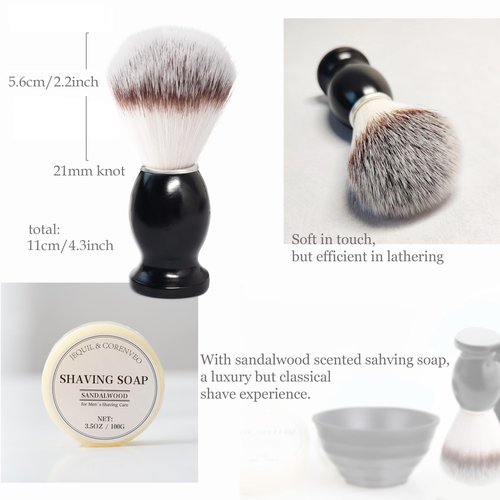JEQUIL&CORENVEO Shaving Brush Set for Men, 4pcs Synthetic Shaving Brush with Shaving Soap, Stand and Shaving Bowl