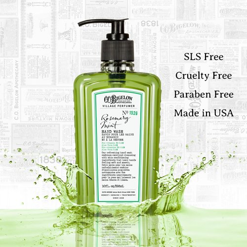 C.O. Bigelow Hand Wash, Rosemary Mint Soap, No. 1526 - Village Perfumer Moisturizing Hand Wash for Bathroom & Kitchen with Aloe Vera, 10 fl oz, Pack of 2