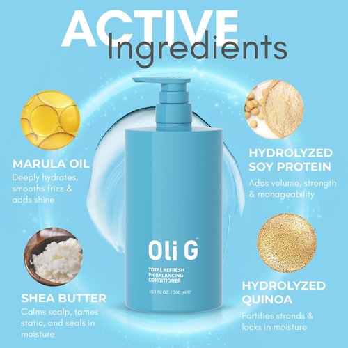 Oli G Total Refresh Hair Conditioner - Lightweight pH Balancing Formula with Marula Oil & Shea Butter - 10 fl oz
