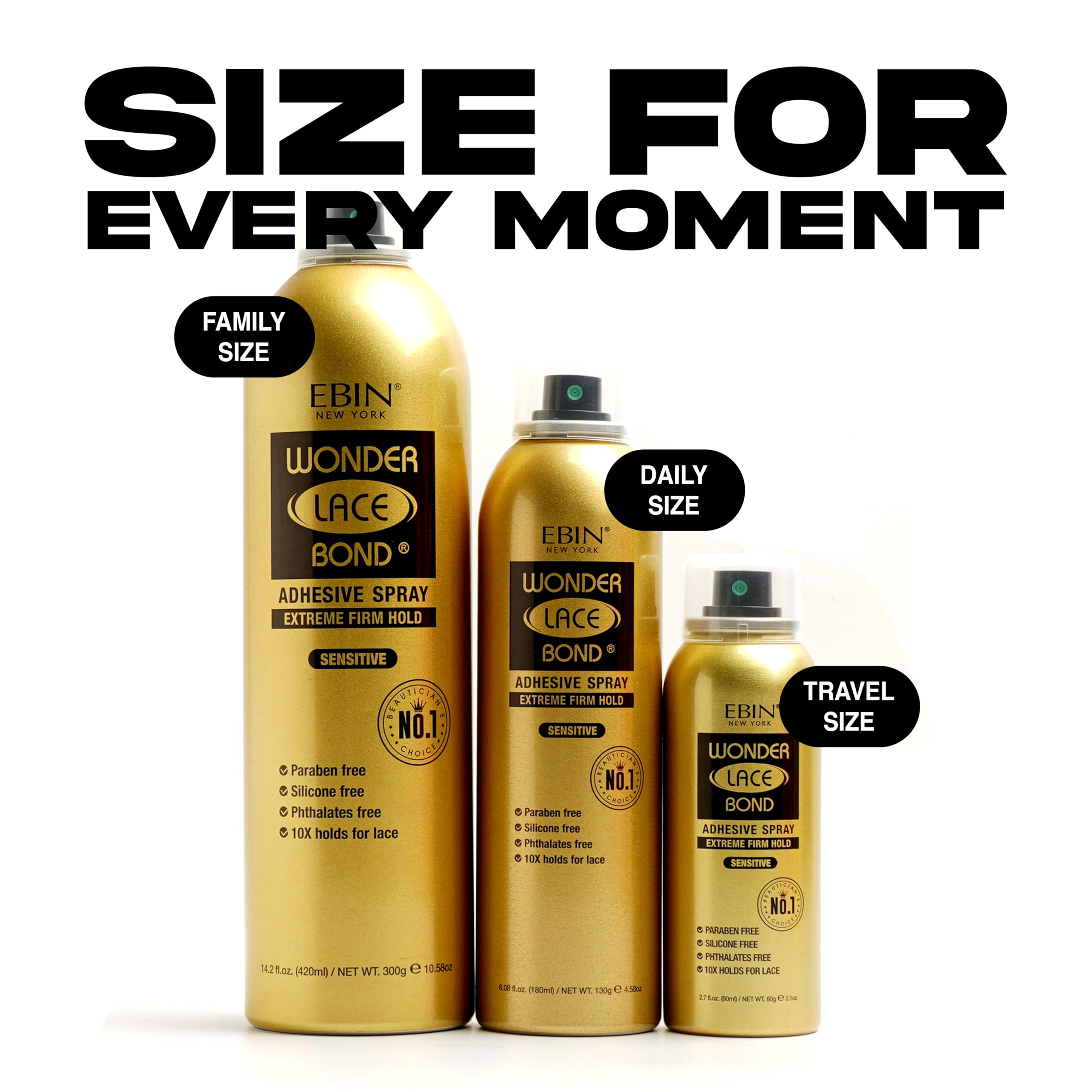 Wonder Lace Bond Adhesive Spray - Sensitive 14.2fl.oz./420ml | Fast Drying, No Residue, Long Lasting Formula with Protecting Edges Lace Front Wig Bond