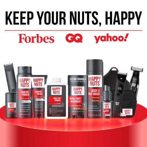 Happy Nuts Holiday Anti Chafing Deodorant Festive Essentials Bundle Kit - Perfect Men's Gift for Christmas - Includes Anti Chafing Comfort Cream Deodorant, Chafe Stick & Cheeky Ornament
