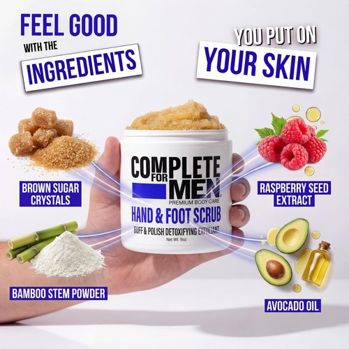 COMPLETE FOR MEN - Hand and Foot Scrub: Exfoliating Feet, Hand Exfoliant, Sugar Scrub for Dry Skin, Moisturizing Rough Skin Remover, Ideal for Hands and Feet Care, Scrub for Men