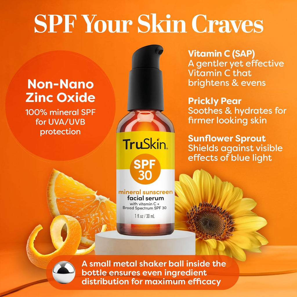 TruSkin Sunscreen Serum - SPF 30 Tinted Mineral Face Serum with Zinc Oxide & Vitamin C | 1 fl oz