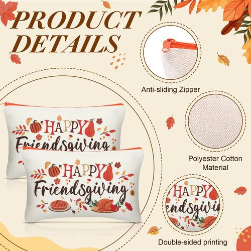 SilTriangle 6 Set Happy Friendsgiving Gift Includes Makeup Bag, Colorful Warm Fuzzy Crew Socks, Velvet Scrunchies and Happy Friendsgiving Card for Thanksgiving Fall Party Supplies Guest Friends Gift