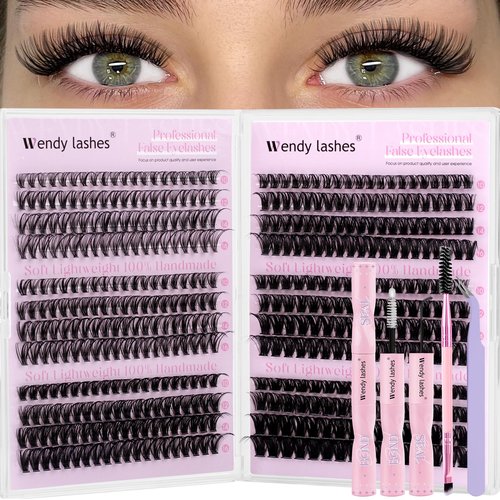 Lash Clusters Kit 30D+40D+50D+60D+80D+100D Wispy Individual Lashes Kit D-Curly Volume Lash Extensions 10-16mm Natural DIY Cluster Lashes Kit for Beginners