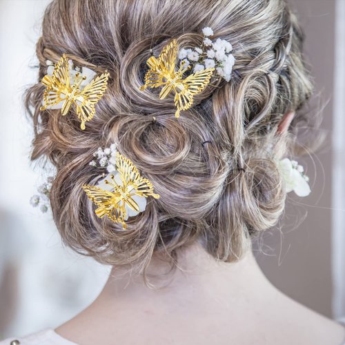 ISCRIO Butterfly Hair Clips - 12 Pcs Moving Wings Metal Barrettes for Women & Girls | Gold