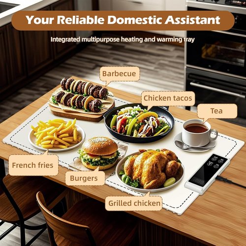 PIGLOG Electric Warming Tray - Fast Heating with 6 Temperature Settings | Full Surface Graphene Food Warmer (White, 24x15)
