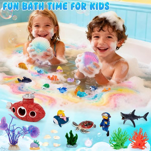 Toylink Ocean Bath Bombs for Kids with Toys Inside, 12 Pack Kids Shell Bath Bombs with Surprise Sea Animal Toys for Boys Girls Handmade Bubble Bath Fizzies Birthday Christmas Gift Set