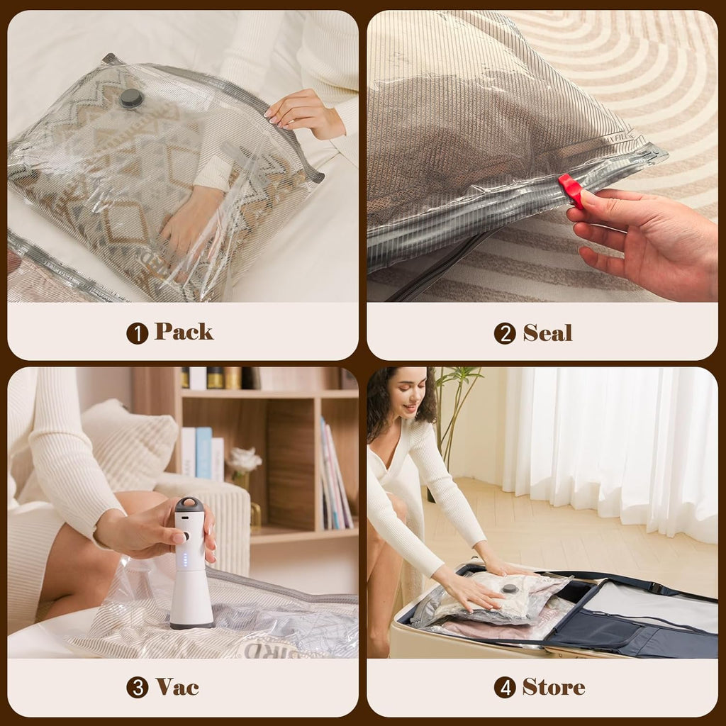 Vacbird Vacuum Bags - Travel Compression Packing Bags with Rechargeable Air Pump | Carry-On Size, 15 Combo Set