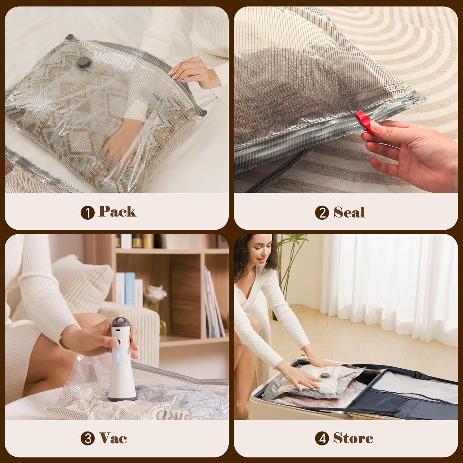 Vacbird Vacuum Bags - Travel Compression Packing Bags with Rechargeable Air Pump | Carry-On Size, 15 Combo Set