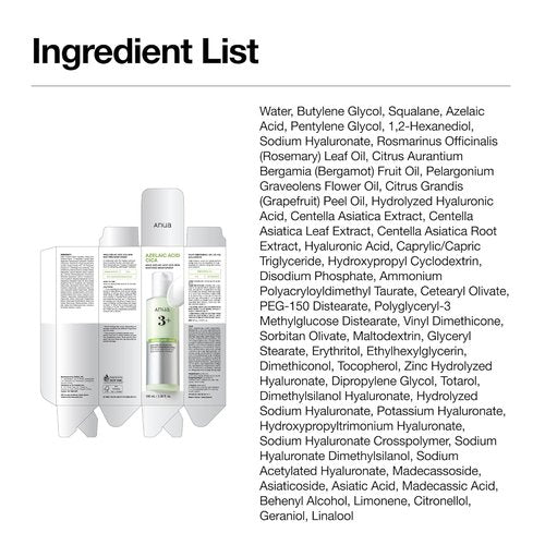 ANUA Azelaic Acid CICA Moisturizer - Lightweight Redness Relief for Acne Prone Skin | Fragrance Free, 3.38 fl oz