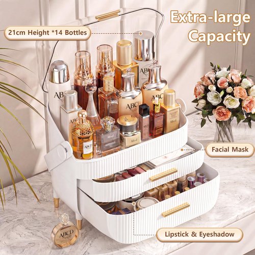 NestOrganix Makeup Organizer Skincare Organizers - Cosmetic Display Cases with Transparent Cover, SkinCare Organizers for Bathroom Countertop, Bedroom Vanity Desk, Lipstick Organizer, White