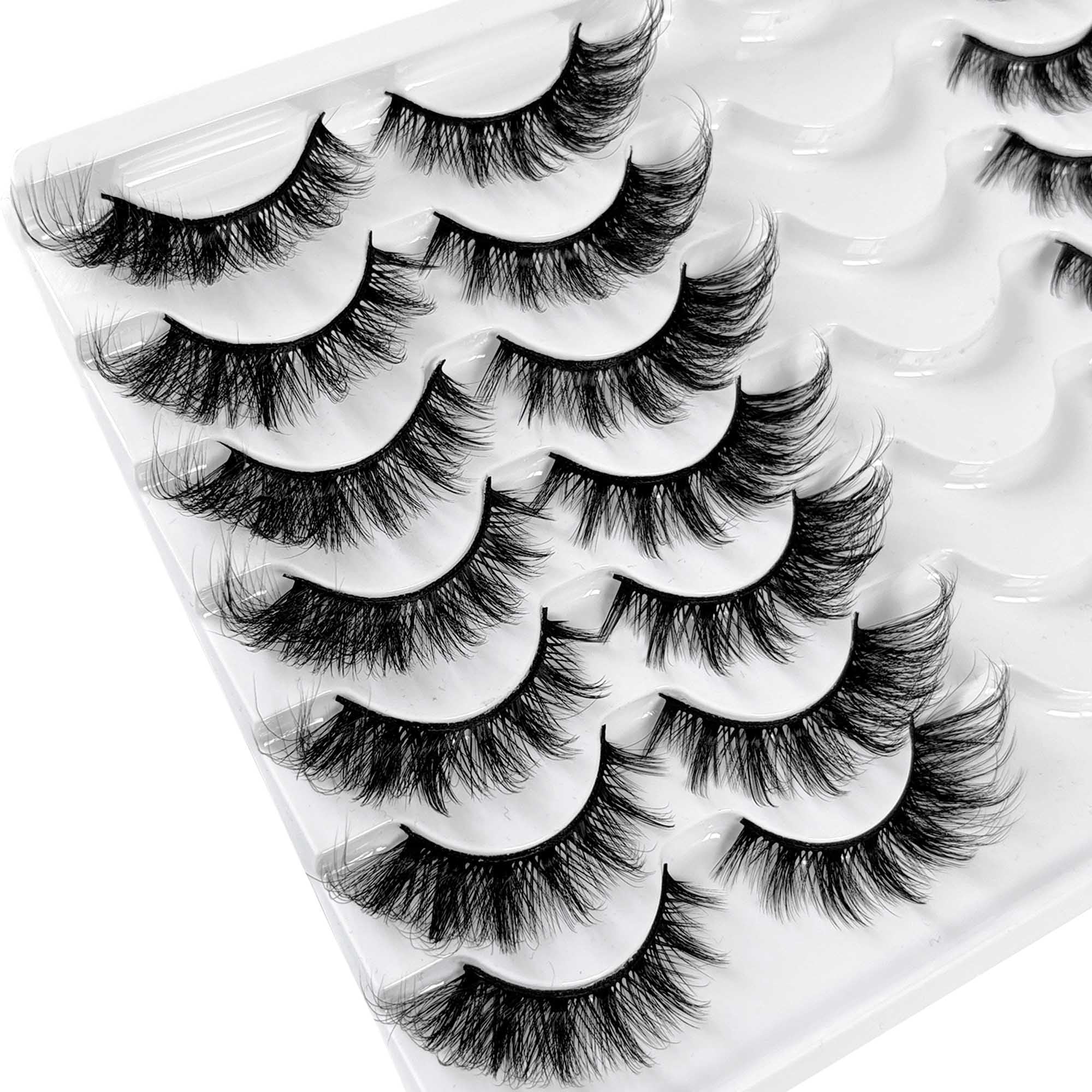 Yasnai Cat Eye Lashes False Eyelashes Fluffy Volume 18mm Strip Lashes Wispy Fake Lashes Natural Eyelashes 14 Pairs Pack 9D