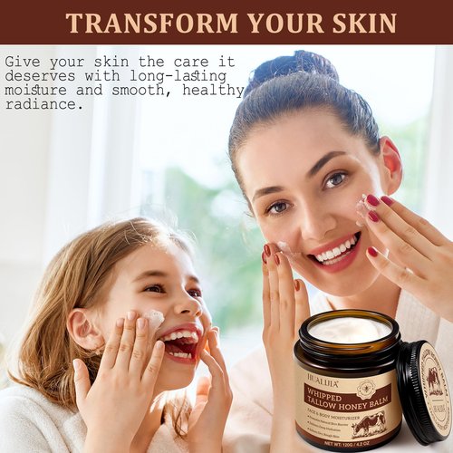 Organic Beef Tallow for Skin, Tallow and Honey Balm (4.2 Oz), Tallow Face Moisturizer, Grass Fed Whipped Beef Tallow with Honey Beeswax - Deeply Hydrates and Moisturizes Face Body, Unscent, No Greasy