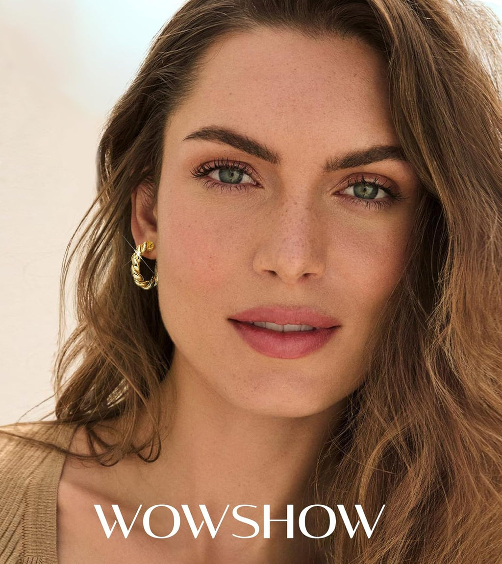 Wowshow Gold Hoop Earrings - 14K Gold Plated Chunky Lightweight Hoops for Women | Multiple Sizes Available