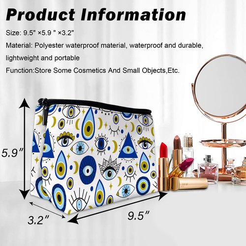 DEMACYA Makeup Bag Abstract Evil Eye Cosmetic Bag for Women, Waterproof Large Capacity Travel Toiletry Organizer 9.5×5.9 Inch