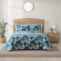 Tommy Bahama King Quilt Set - Reversible Cotton Bedding with Matching Shams | Oeko-Tex Certified, Southern Breeze Dark Blue