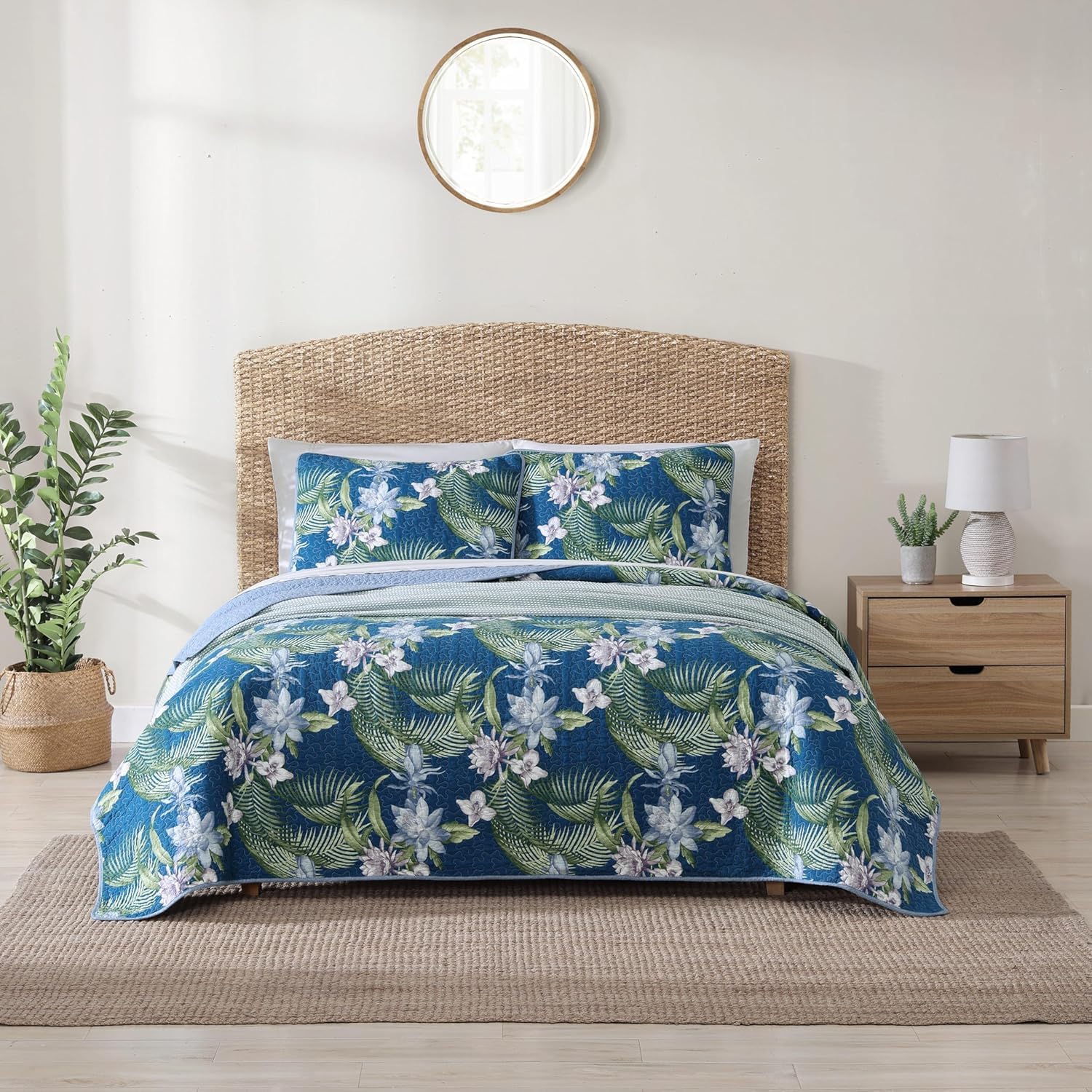 Tommy Bahama King Quilt Set - Reversible Cotton Bedding with Matching Shams | Oeko-Tex Certified, Southern Breeze Dark Blue