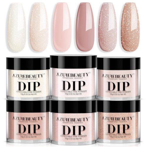 AZUREBEAUTY Dip Powder Nail Set - 6 Shimmery Light Pink & Champagne Colors | DIY French Manicure Kit