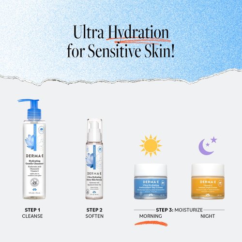 Derma E Ultra Hydrating Antioxidant Day Cream – Face Moisturizer with Hyaluronic Acid, Squalane, and Ceramides to Smooth and Nourish, Hydrating Face Moisturizer for Sensitive Skin, 2 Fl Oz