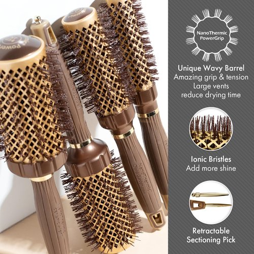 Olivia Garden NanoThermic PowerGrip Thermal Round Hair Brush - Not Electrical - Ceramic Blowout Brush for Medium to Thick Hair, 2 1/8 inch