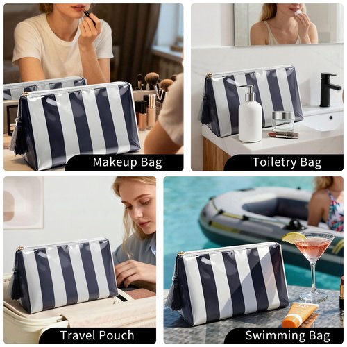 Fozira Makeup Bag, Small Clear Coated Cosmetic Bags for Women Girls, Waterproof Travel Makeup Bag for Purse Organizer Zipper Pouch Beach Summer Vacation Essentials Gifts for Women