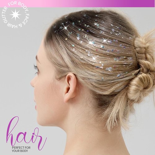 Teenitor Face Glitter Gel Set - 2 Versatile 20g/0.7oz Body & Hair Glitter Gels in White for Makeup