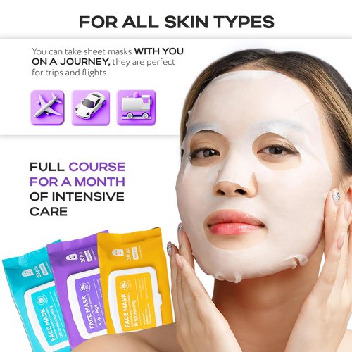 Korean Collagen Face Mask Set - 30-Pack Premium Sheet Masks with Peptide Complex - Advanced K-Beauty Skincare System - Complete Monthly Supply for Daily Care - Intensive Hydrating Facial Facemasks