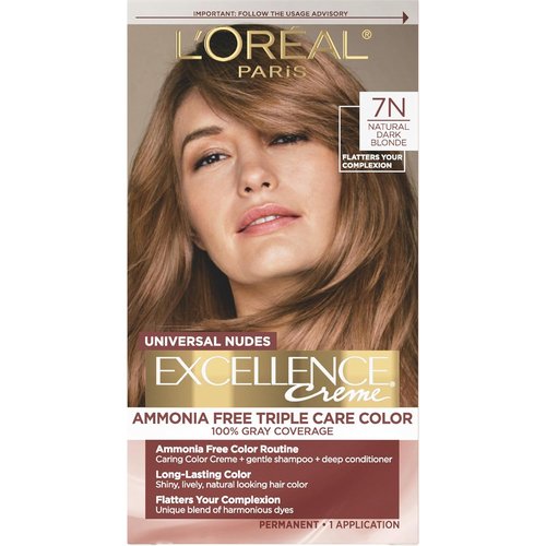 L’Oreal Paris Excellence Hair Color - Ammonia-Free Gray Coverage, 7N Natural Dark Blonde, 1 Kit