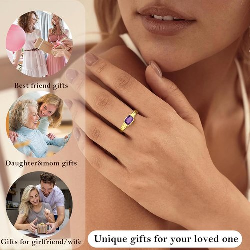 **Skiennix Gold Rings for Women - Non-Tarnish Birthstone Adjustable Stackable Ring | Perfect Mother's Day Gift**