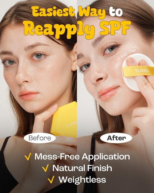 ELROEL Pang Pang Sun Cushion Plus - Korean Hypoallergenic & Lightweight Sunscreen with Puff Sponge - Broad Spectrum SPF50+ PA++++ (0.53 oz)