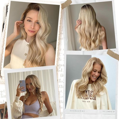 14 Inch Hair Extensions - Light Blonde to 613 Blonde Straight Human Hair With Transparent Fish Line Invisible Hairpiece - Hidden Wire
